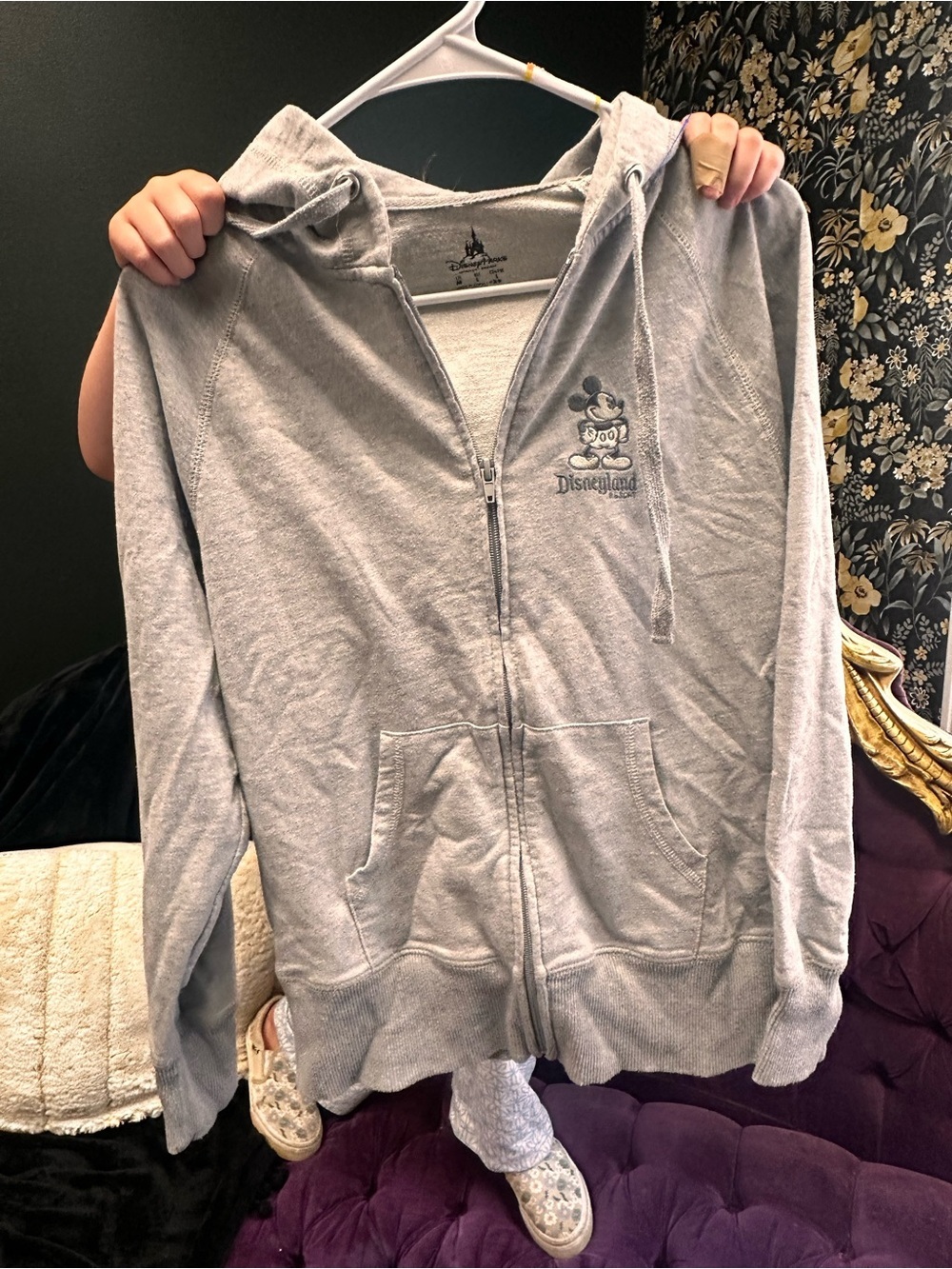 Disney parks Disneyland Gray Mickey Mouse embroidered Zip-Up Hoodie